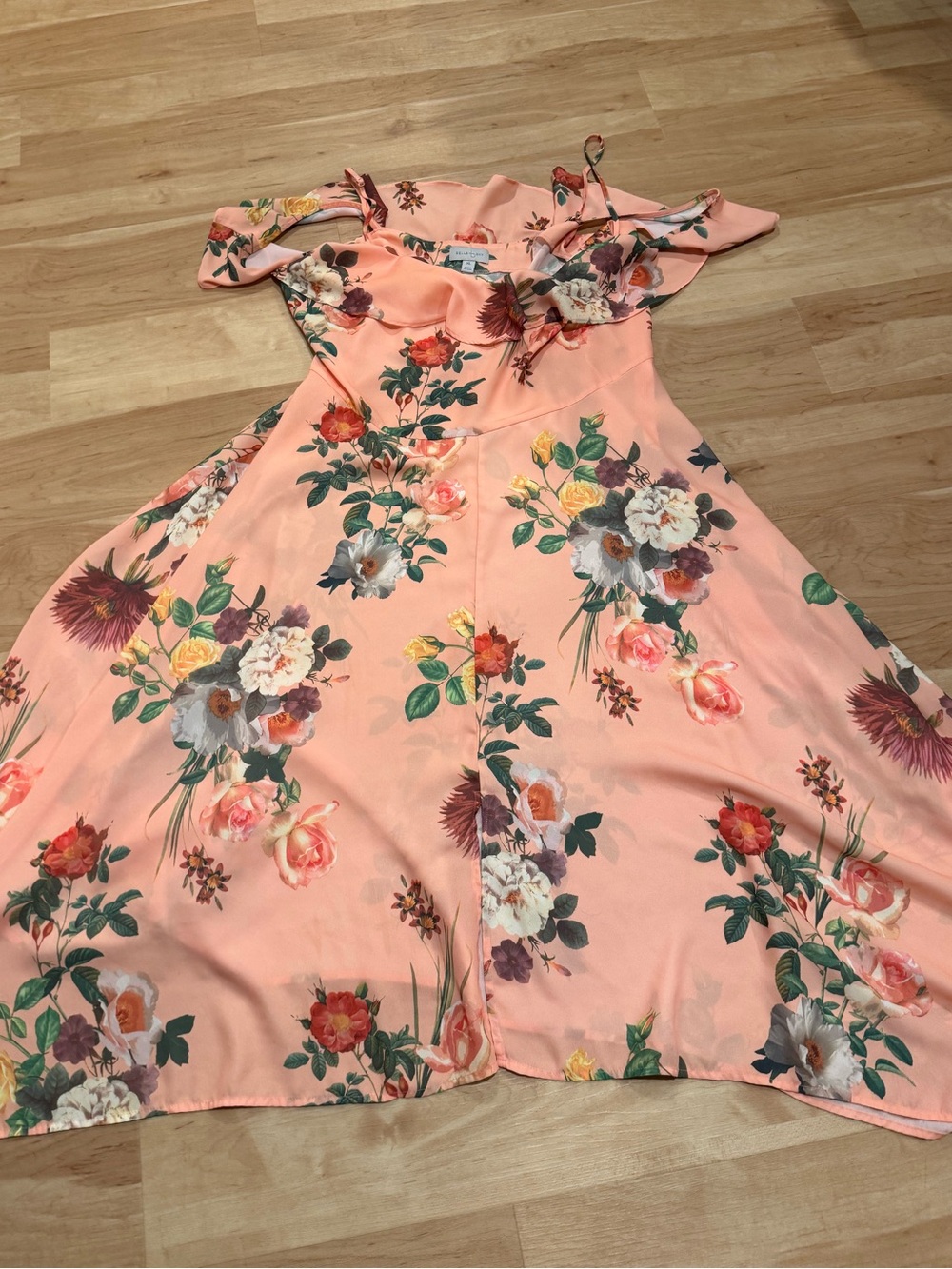 Floral Off-Shoulder Peach Women's Ruffle High Low Dress Size XL